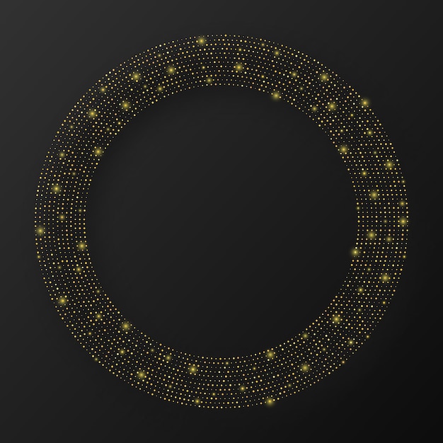 Абстрактное золото светящийся полутоновый точечный фон. Золотой блеск в форме круга. Обведите полутоновые точки. Векторная иллюстрация