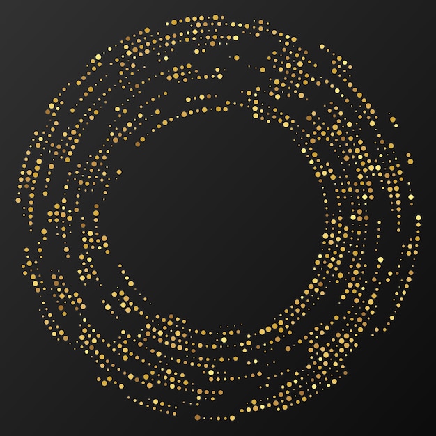 Fondo punteggiato di semitono d'ardore astratto dell'oro. motivo glitter oro a forma di cerchio. punti mezzatinta cerchio. illustrazione vettoriale