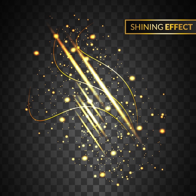 Vector abstract gold light effect with isolated sparkle on transparent background