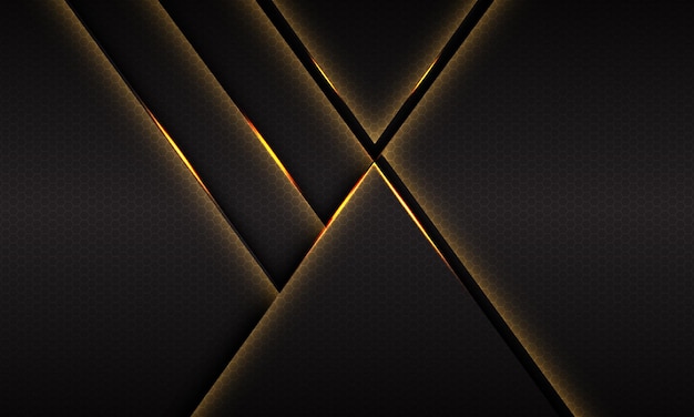 Абстрактный золотой свет на темно-сером металлическом шестиугольном сетчатом дизайне современного роскошного футуристического фона