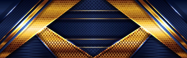 Abstract gold light polygonal on dark blue geometric background