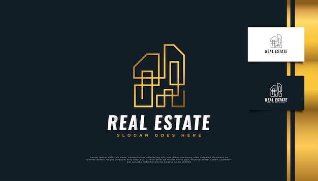 Abstract gold real estate logo with linear concept.