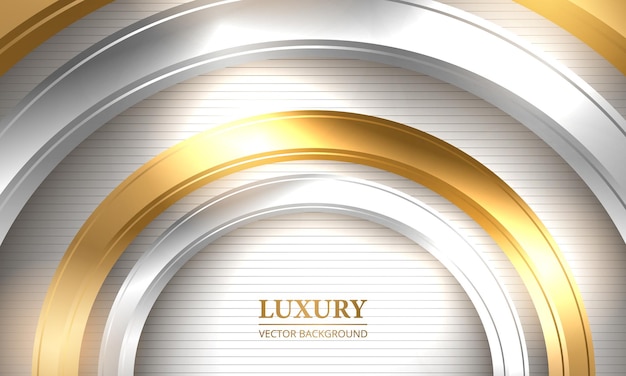 Vector abstract gold and silver circles on striped white luxury background