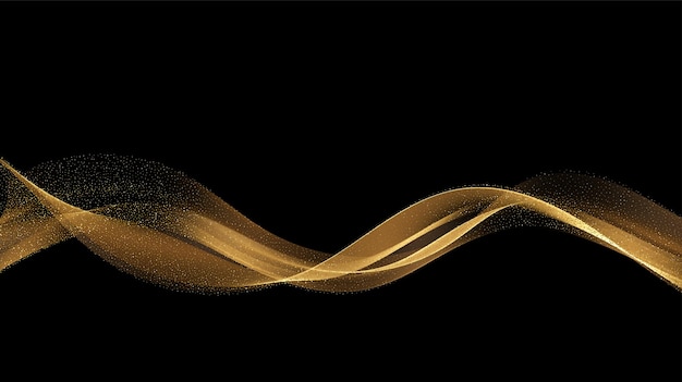 추상 금 연기 파도 검은 뒷면에 반짝이 효과와 빛나는 황금 움직이는 라인 디자인 요소...