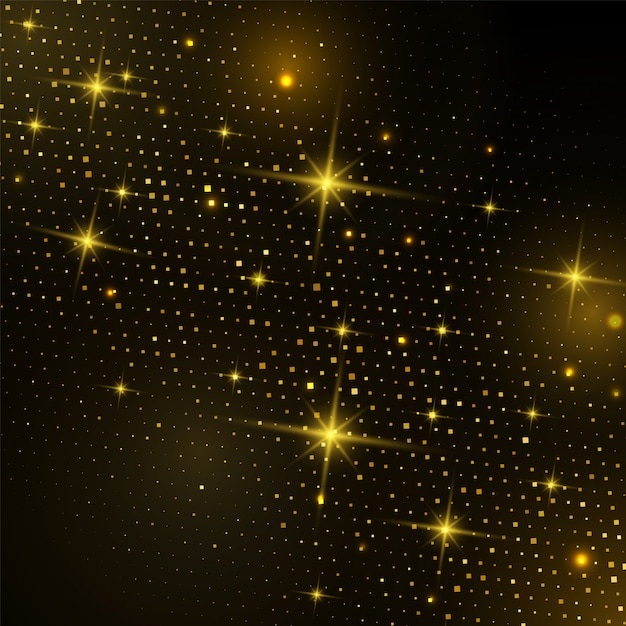 Vector abstract gold square halftone with glittering light on black