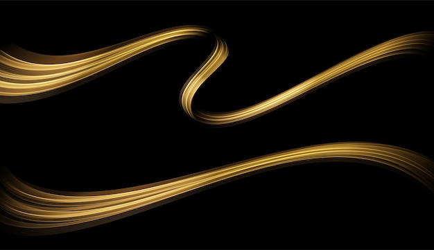 Vector abstract gold waves. shiny golden moving lines design element with glitter effect on dark background for greeting card and disqount voucher.
