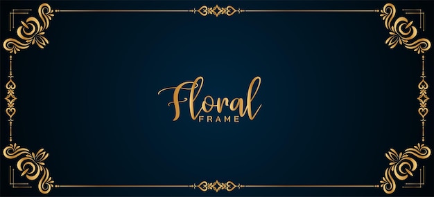 Cornice floreale dorata astratta bordo blu scuro banner design