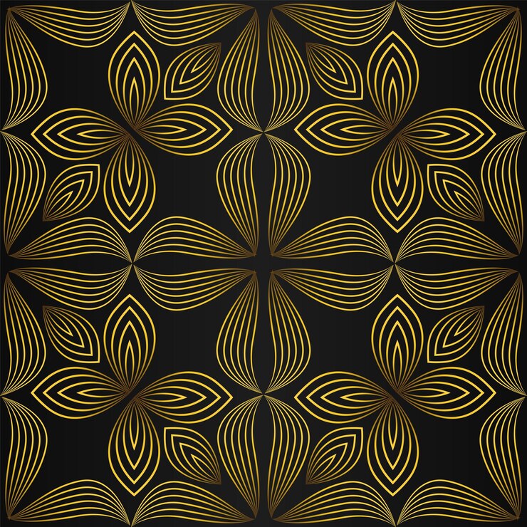Vector abstract golden floral pattern on black background design