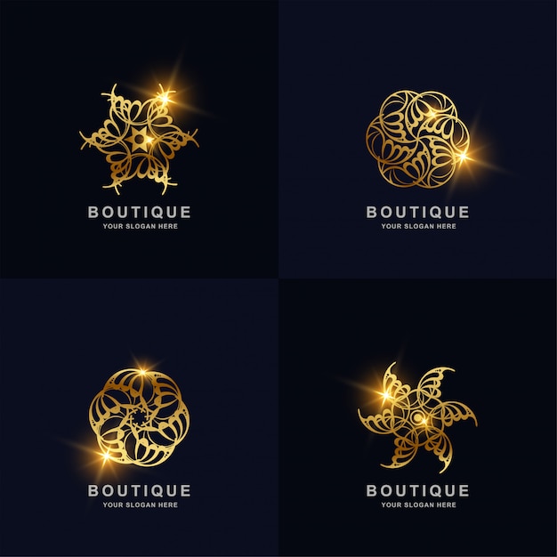 Коллекция логотипов абстрактный золотой цветок или орнамент. может быть использован дизайн логотипа спа, салона, салона красоты или бутика.