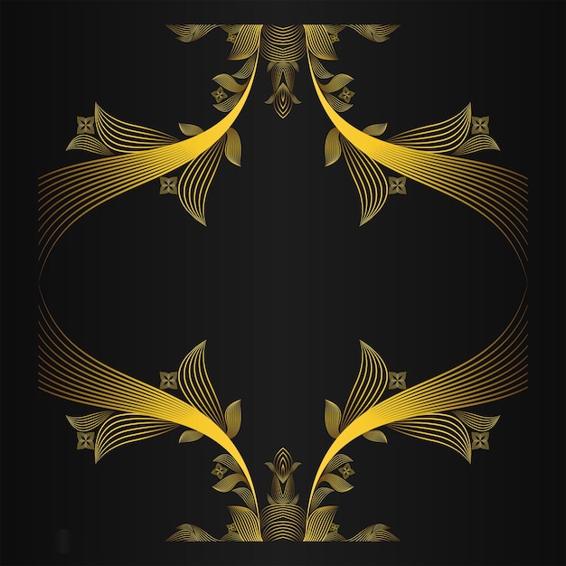 Vector abstract golden flower ornament on black background