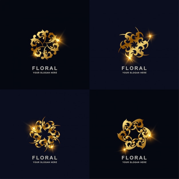 Abstract fiore d'oro o ornamento logo insieme di raccolta. può essere utilizzato spa, salone, bellezza o design del logo boutique.