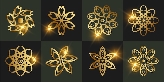 Abstract golden flower or ornament set