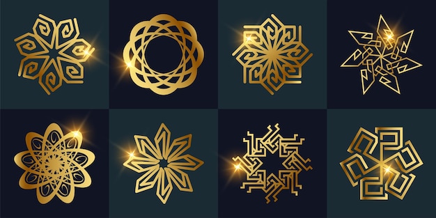 Abstract golden flower or ornament set