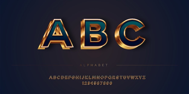 Abstract golden layered luxury style alphabet set