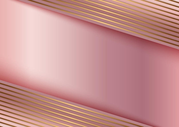 Vector abstract golden line on stripes pink gold background.