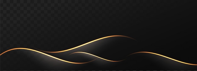 Abstract golden waves on black png background.