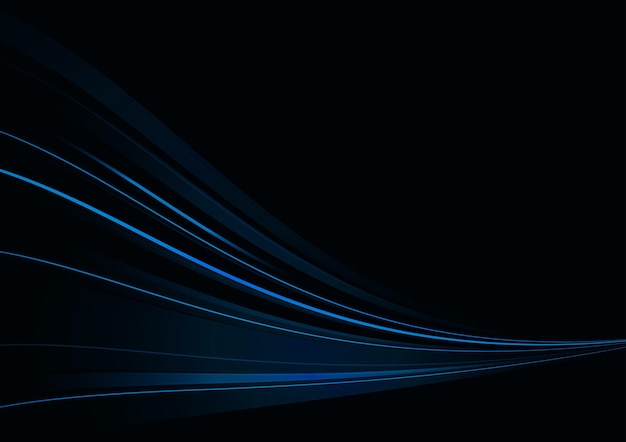 Abstract golvend blauw snelheidseffect op zwarte vectorillustratie als achtergrond