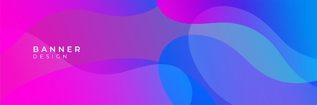 Abstract golvend kromme breed geometrisch bannerontwerp in roze en blauwe gradiëntkleur