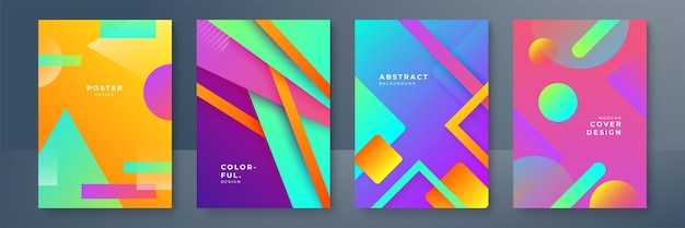 La copertina geometrica a gradiente astratto progetta modelli di brochure alla moda poster futuristici colorati illustrazione vettoriale