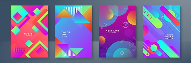 Abstract gradient geometric cover designs trendy brochure templates colorful futuristic posters Vector illustration