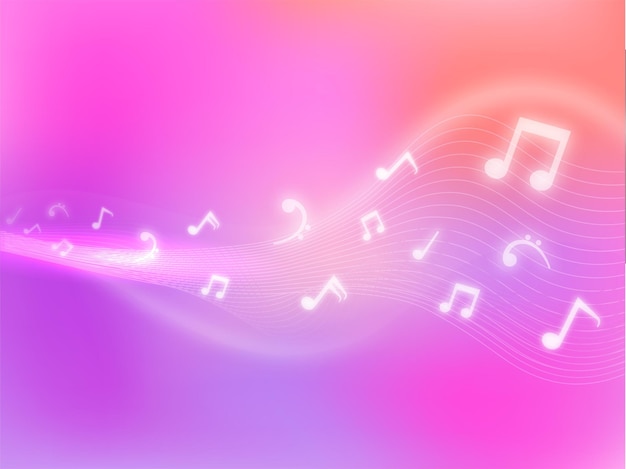 Вектор Абстрактный градиент волнистый фон с музыкальными нотами световой эффект.