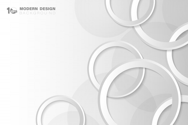 Abstract gradient white and gray circle technology shape tech design artwork background.