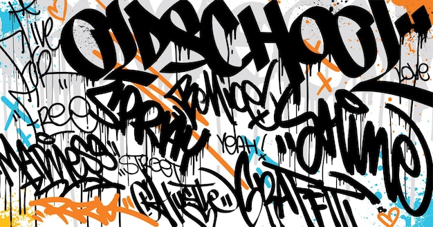 Abstract graffiti art background with scribble throw-up and tagging hand-drawn style.