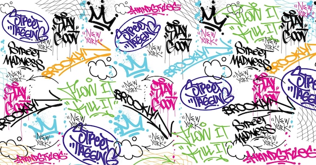 Abstract graffiti art background with scribble throw-up and tagging hand-drawn style.