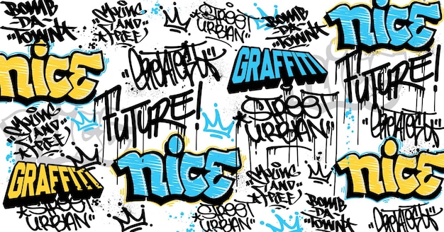 Абстрактный фон граффити с каракулями и рисованным стилем тегов.