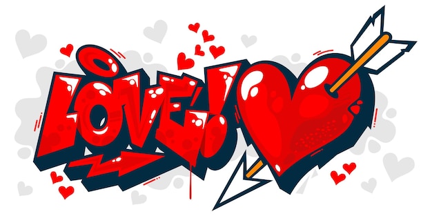 Вектор Абстрактное граффити в стиле word love with heart text lettering vector illustration art for happy valentines day or wedding