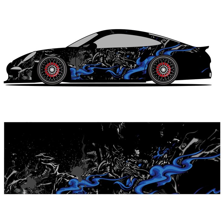Vector abstract graphic design of racing vinyl sticker for racing car advertising