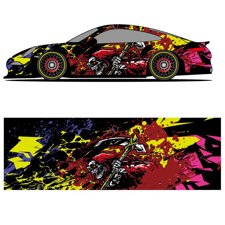 Vector abstract graphic design of racing vinyl sticker for racing car advertising