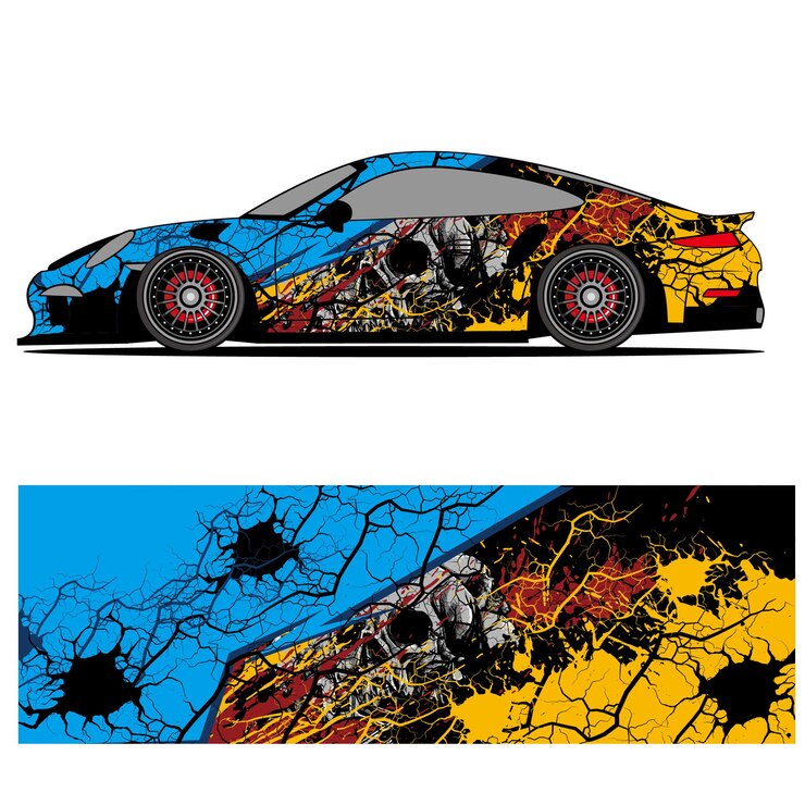 Vector abstract graphic design of racing vinyl sticker for racing car advertising