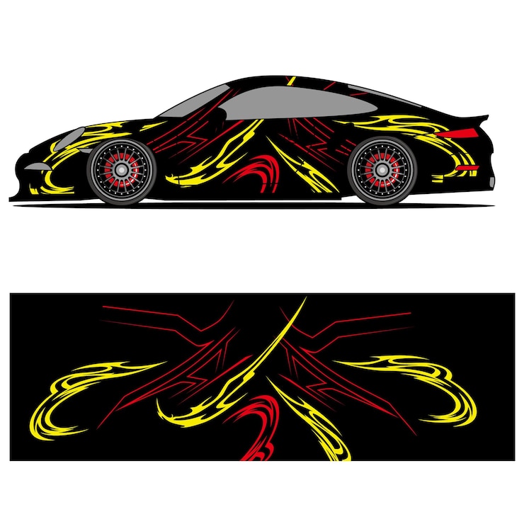 Vector abstract graphic design of racing vinyl sticker for racing car advertising