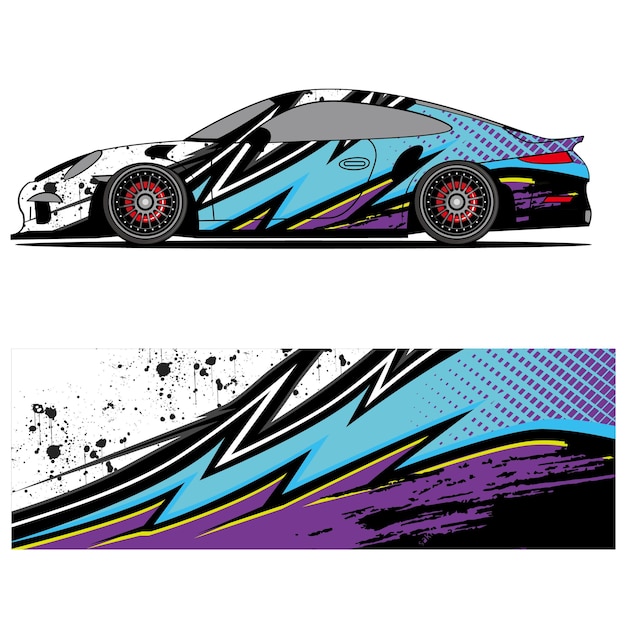 Abstract graphic design of racing vinyl sticker for racing car advertising