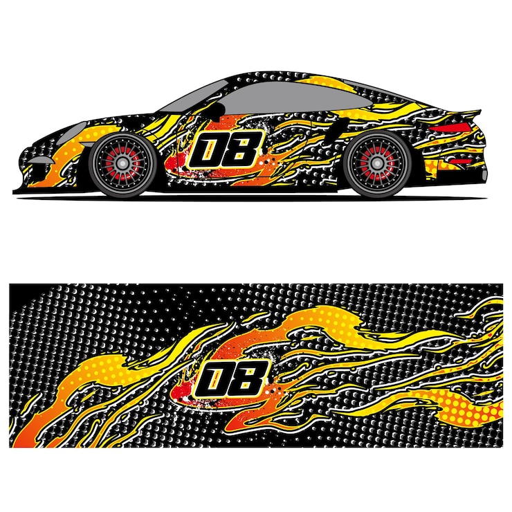 Vector abstract graphic design of racing vinyl sticker for racing car advertising