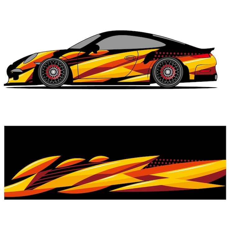 Vector abstract graphic design of racing vinyl sticker for racing car advertising