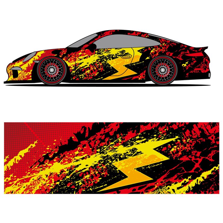 Vector abstract graphic design of racing vinyl sticker for racing car advertising