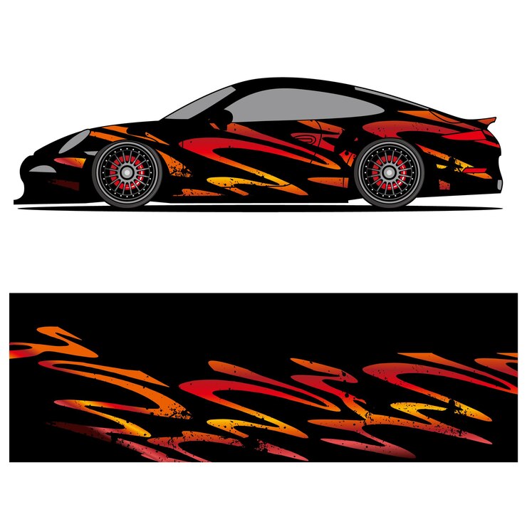 Vector abstract graphic design of racing vinyl sticker for racing car advertising