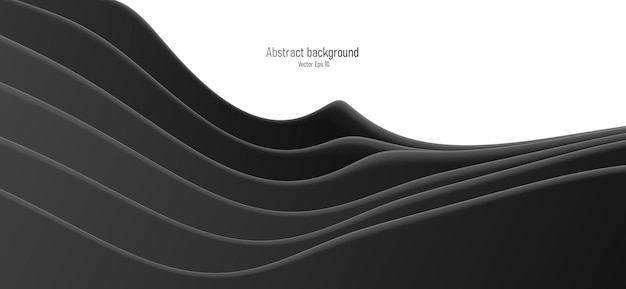 Vector abstract graphic element black 3d fluid layers overlaying on white backdrop