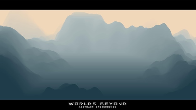 Abstract gray landscape with misty fog till horizon over mountain slopes Gradient eroded terrain surface Worlds beyond