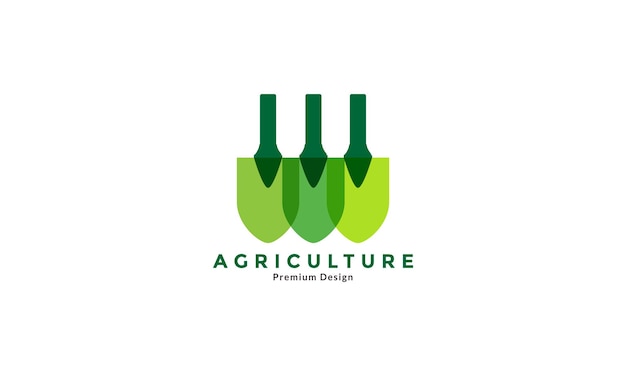 Illustrazione di simbolo dell'icona di vettore di progettazione di logo della pala di agricoltura verde astratta