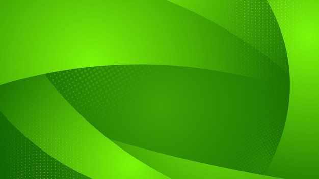 Vector abstract green background with curved line elements and halftone dots