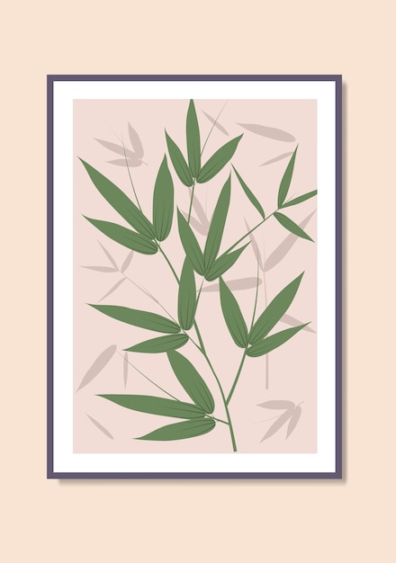 Vector abstract green bamboo leaf tree flat soft color white background natural poster wall art