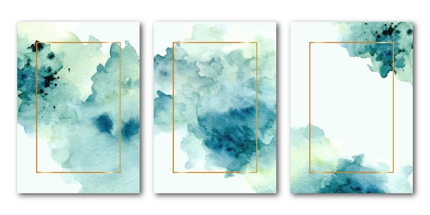 Abstract green frame collection with watercolor