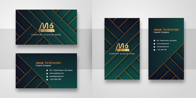 Abstract green & gold line business card template