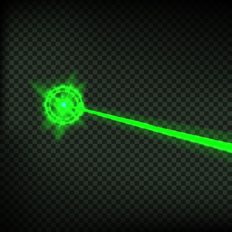 Vector abstract green laser beam laser security beam isolated on transparent background light ray with glow target flash vector illustration