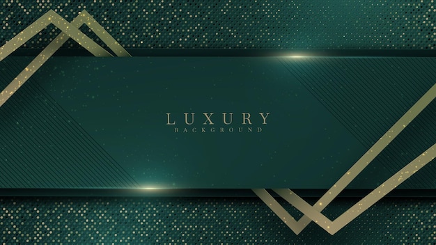 Abstract green luxury background with golden line on dark