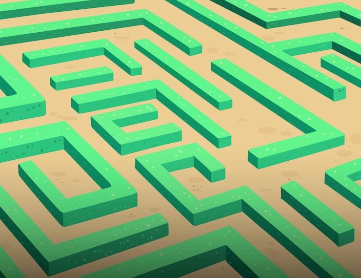 Vector abstract green maze labyrinth cartoon style