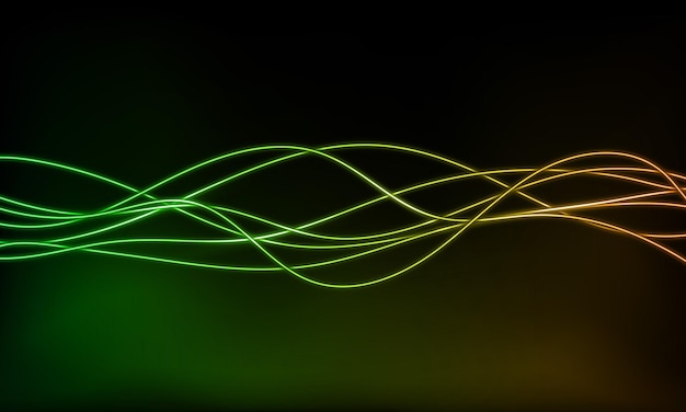暗い背景に光る線と抽象的な緑のネオン波のグラデーション未来的な背景